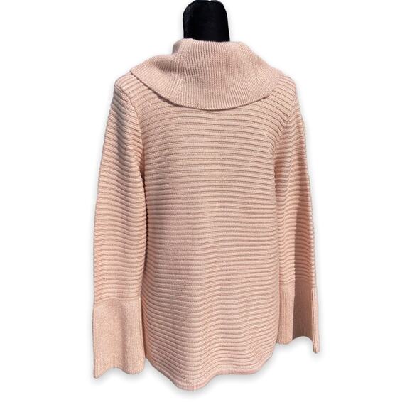 Calvin Klein Womens Sweater Size Medium Pink Metallic Gold Cowl Neck Ribbed Knit - Picture 4 of 8